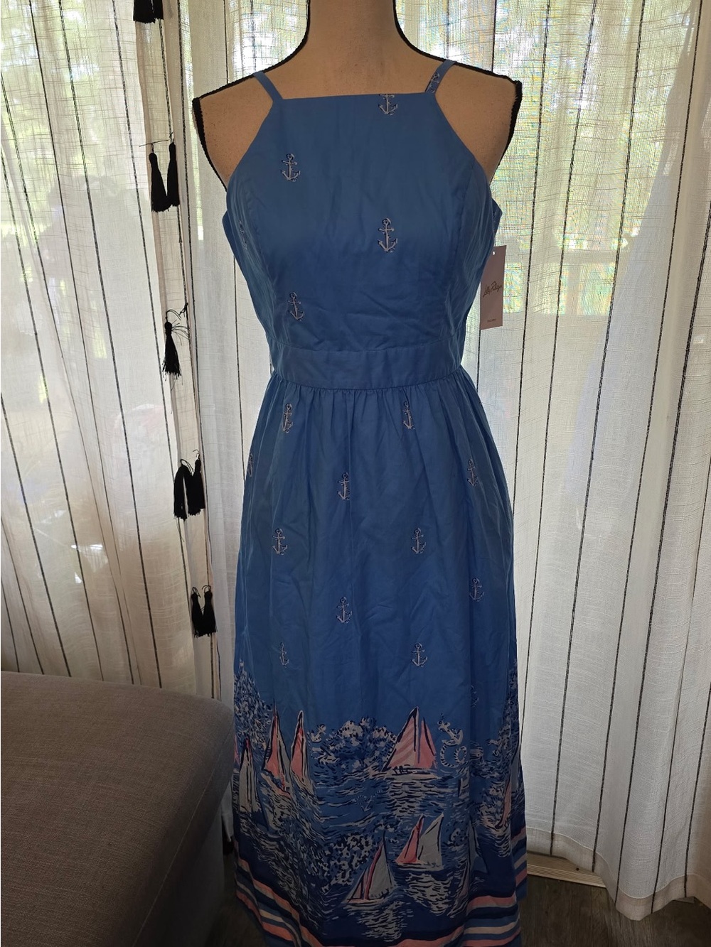Lilly Pulitzer Blue Sailboat Border Maxi Dress